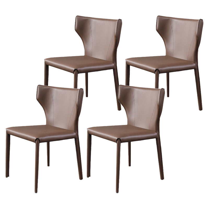 Modern Simple Side Chair Leather Kitchen Dining Chair with Metal Base