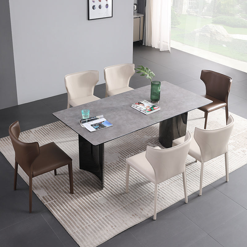 Modern Simple Side Chair Leather Kitchen Dining Chair with Metal Base