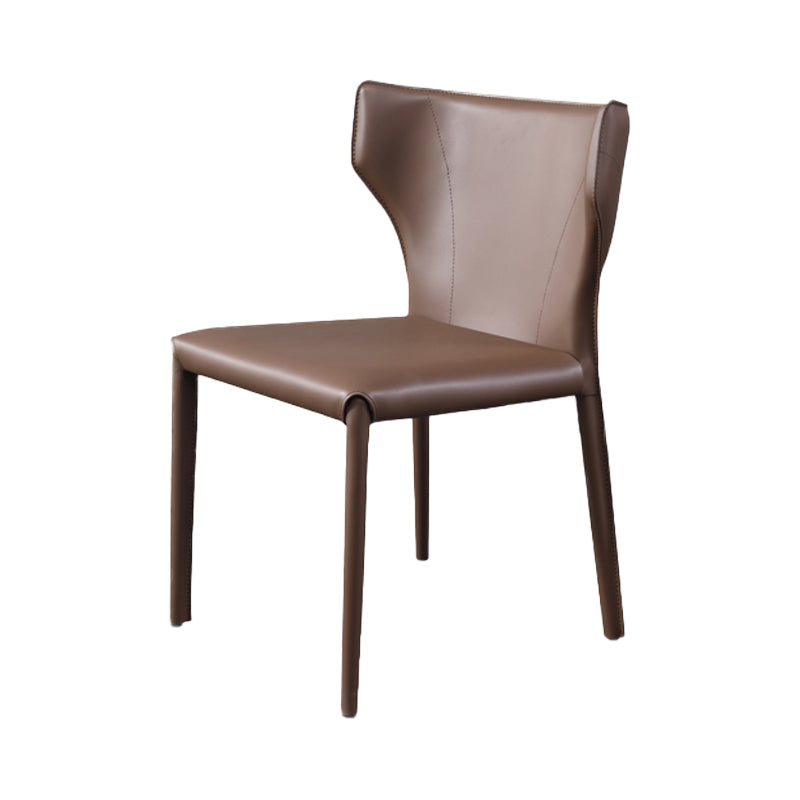 Modern Simple Side Chair Leather Kitchen Dining Chair with Metal Base