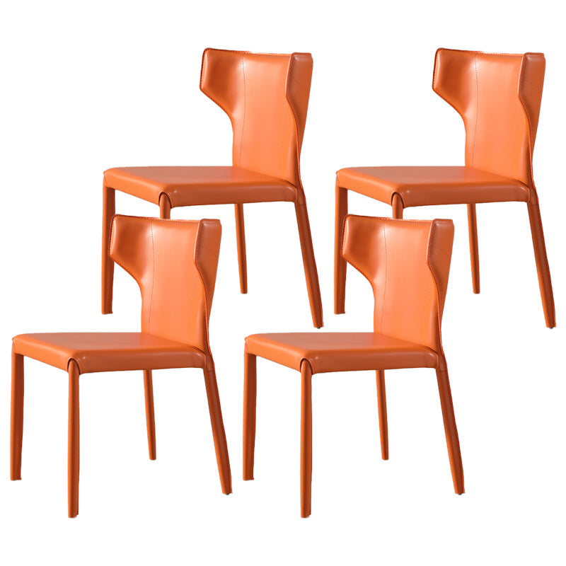 Modern Simple Side Chair Leather Kitchen Dining Chair with Metal Base