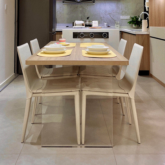 Faux Leather Side Chair Metal Base Armless Dining Chair for Bedroom