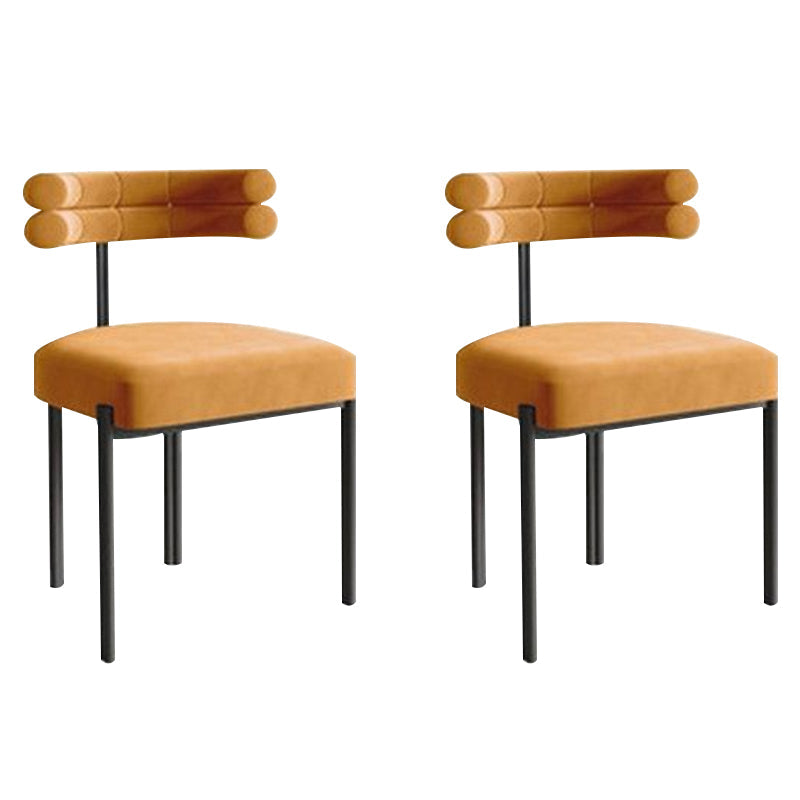 Moderne eenvoudige metalen zijstoel gestoffeerde eetkamerstoelen voor thuisgebruik