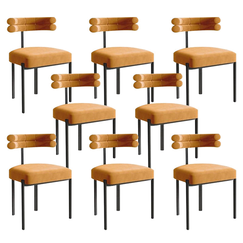 Moderne eenvoudige metalen zijstoel gestoffeerde eetkamerstoelen voor thuisgebruik