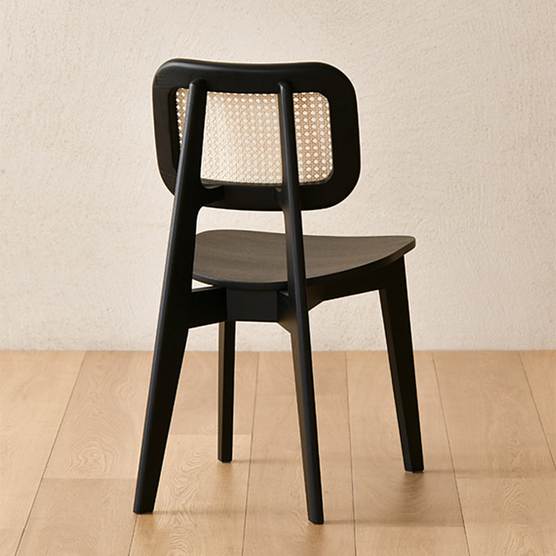 Industriële vaste houten armloze stoel keuken eetstoel zijkant