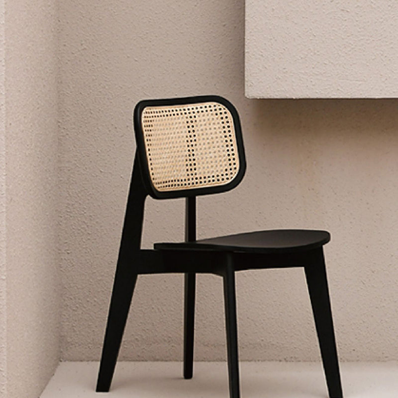 Industriële vaste houten armloze stoel keuken eetstoel zijkant