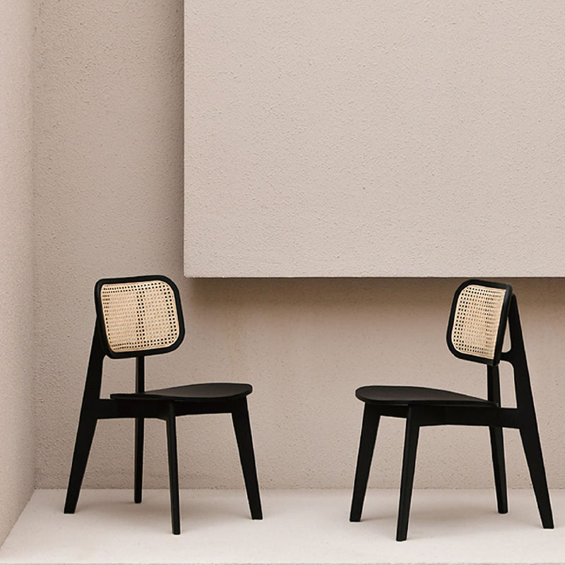 Industriële vaste houten armloze stoel keuken eetstoel zijkant