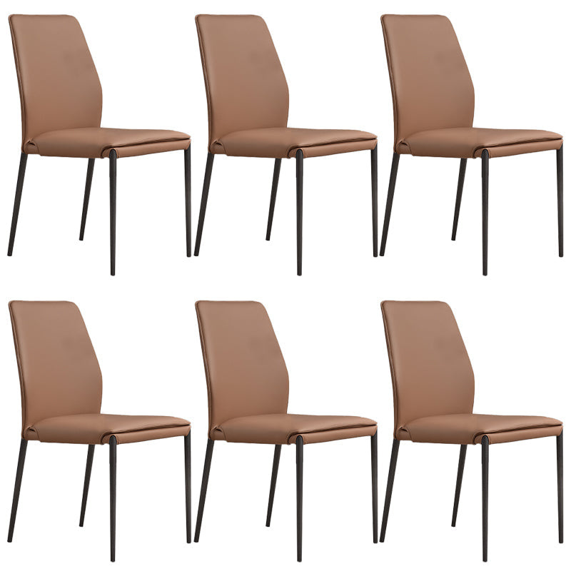Faux Leather Parsons Dining Chair Dining Room Upholstered Chair Brown 6 Piece Set Clearhalo 'Dining Chairs' 'Dining Tables & Seating' 'dining_chair' 'furn' 'furn_dining_chair' 'Furniture' 'Kitchen & Dining Furniture' 7075145
