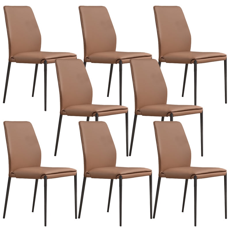 Faux Leather Parsons Dining Chair Dining Room Upholstered Chair Brown 8 Piece Set Clearhalo 'Dining Chairs' 'Dining Tables & Seating' 'dining_chair' 'furn' 'furn_dining_chair' 'Furniture' 'Kitchen & Dining Furniture' 7075150