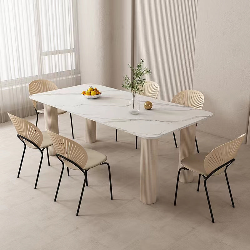 Modern Style 1/4/5/7 Pieces Dining Table Rectangle Stone Furniture in White Clearhalo 'Dining Room Sets' 'Dining Tables & Seating' 'dining_room_set' 'furn' 'furn_dining_room_set' 'Furniture' 'Kitchen & Dining Furniture' 7076030