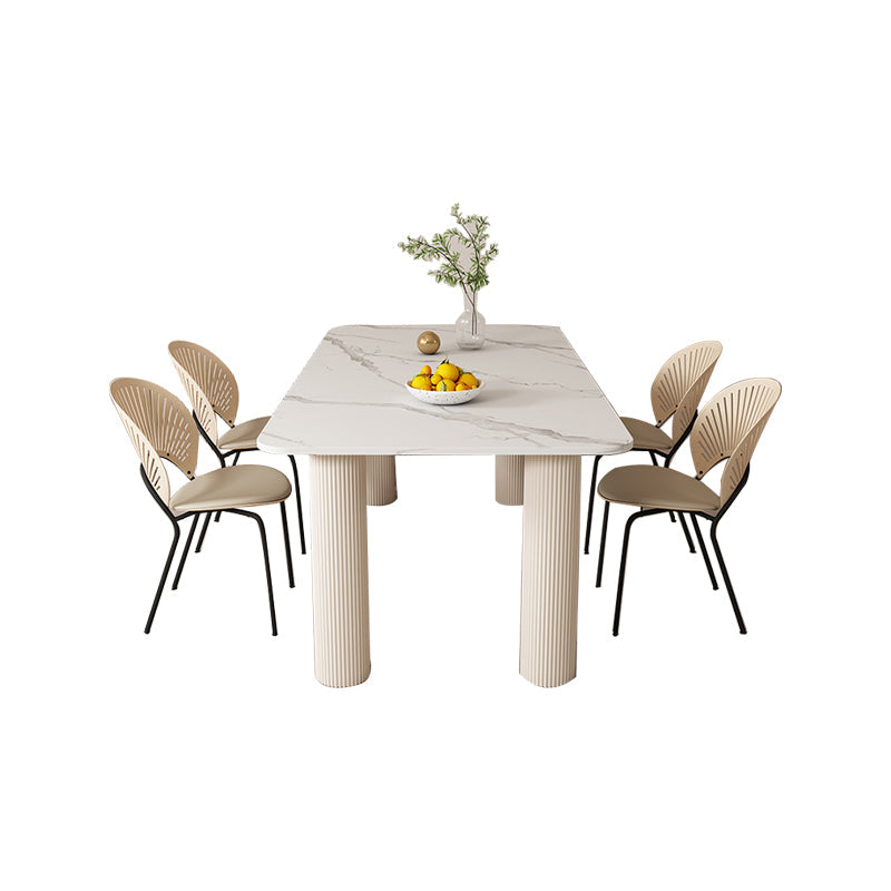 Modern Style 1/4/5/7 Pieces Dining Table Rectangle Stone Furniture in White 5 Pieces: Table, 4 Chairs Clearhalo 'Dining Room Sets' 'Dining Tables & Seating' 'dining_room_set' 'furn' 'furn_dining_room_set' 'Furniture' 'Kitchen & Dining Furniture' 7076031