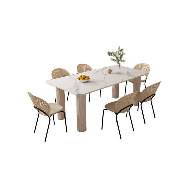 Modern Style 1/4/5/7 Pieces Dining Table Rectangle Stone Furniture in White 7 Pieces: Table, 6 Chairs Clearhalo 'Dining Room Sets' 'Dining Tables & Seating' 'dining_room_set' 'furn' 'furn_dining_room_set' 'Furniture' 'Kitchen & Dining Furniture' 7076032