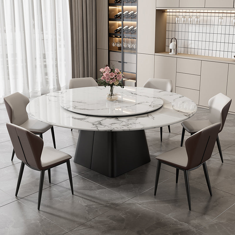 Modern 1/6/7/13 Pieces Furniture Round Stone Dining Set in White 7 Pieces: Table, 6 Chairs Clearhalo 'Dining Room Sets' 'Dining Tables & Seating' 'dining_room_set' 'furn' 'furn_dining_room_set' 'Furniture' 'Kitchen & Dining Furniture' 7076183