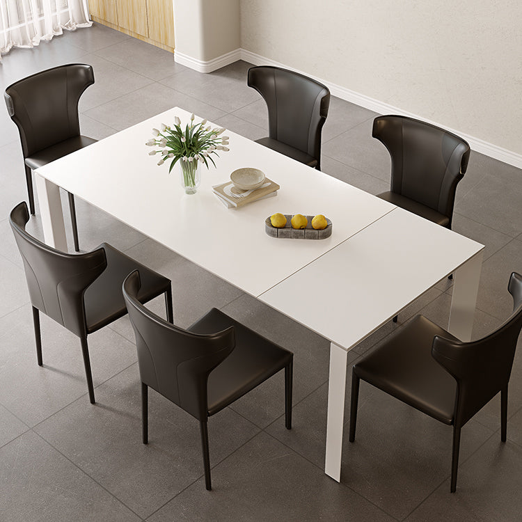 Modern Style 1/3/4/5/7 Pieces Dining Table Rectangle Stone Extendable Furniture in White 7 Pieces: Table, 6 Chairs Clearhalo 'Dining Room Sets' 'Dining Tables & Seating' 'dining_room_set' 'furn' 'furn_dining_room_set' 'Furniture' 'Kitchen & Dining Furniture' 7076234