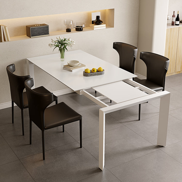 Modern Style 1/3/4/5/7 Pieces Dining Table Rectangle Stone Extendable Furniture in White Clearhalo 'Dining Room Sets' 'Dining Tables & Seating' 'dining_room_set' 'furn' 'furn_dining_room_set' 'Furniture' 'Kitchen & Dining Furniture' 7076236