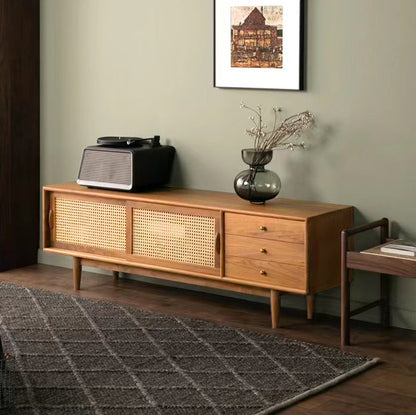 Glam TV Stand Console Solid Wood TV Media Stand with Drawers 63"L x 15.7"W x 20.5"H Cherry Wood Clearhalo 'furn' 'furn_tv_stands_entertainment_centers' 'Furniture' 'Living Room Furniture' 'TV Stands & Entertainment Centers' 'TV Stands & Media Storage Furniture' 'tv_stands_entertainment_centers' 7076348