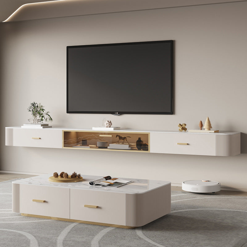 Consola flotante para TV, soporte multimedia para TV de piedra con 2 cajones