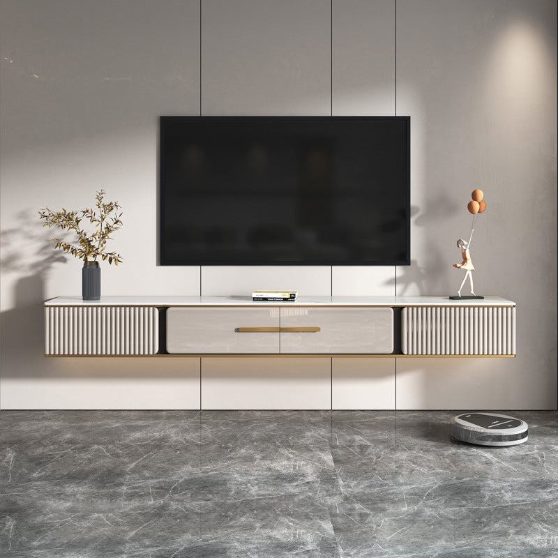 Glam TV Media Stand Wall Mounted TV Media Console with 2 Drawers 71"L x 10"W x 9"H Champagne Clearhalo 'furn' 'furn_tv_stands_entertainment_centers' 'Furniture' 'Living Room Furniture' 'TV Stands & Entertainment Centers' 'TV Stands & Media Storage Furniture' 'tv_stands_entertainment_centers' 7076434