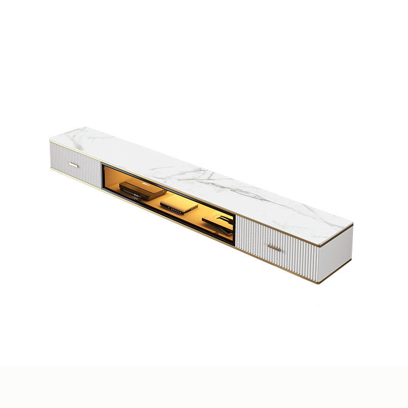 Glam TV Media Stand Wall Mounted TV Media Console with 2 Drawers 87"L x 10"W x 9"H White-Gold Clearhalo 'furn' 'furn_tv_stands_entertainment_centers' 'Furniture' 'Living Room Furniture' 'TV Stands & Entertainment Centers' 'TV Stands & Media Storage Furniture' 'tv_stands_entertainment_centers' 7076450