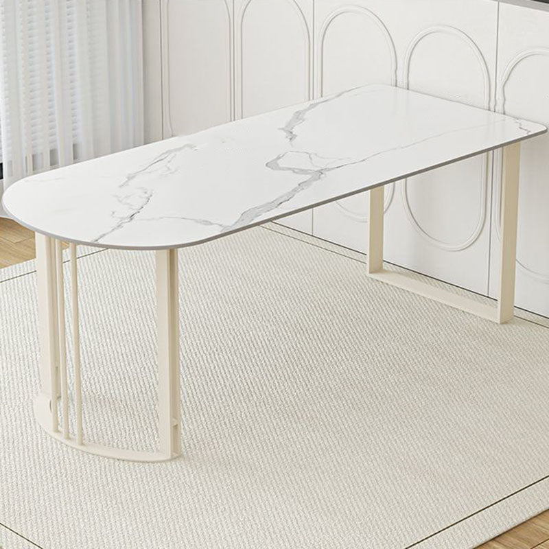 Contemporary Dining Room Dinner Table 4 Legs Stone Dining Table White Without Chairs Clearhalo 'Dining Tables & Seating' 'Dining Tables' 'dining_table' 'furn' 'furn_dining_table' 'Furniture' 'Kitchen & Dining Furniture' 7076602