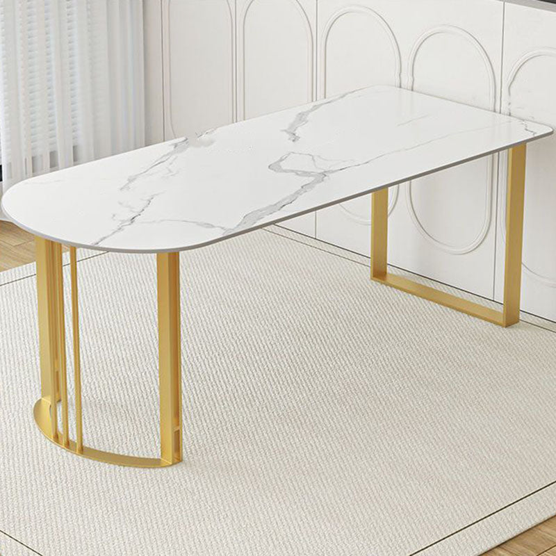 Contemporary Dining Room Dinner Table 4 Legs Stone Dining Table Gold Without Chairs Clearhalo 'Dining Tables & Seating' 'Dining Tables' 'dining_table' 'furn' 'furn_dining_table' 'Furniture' 'Kitchen & Dining Furniture' 7076603