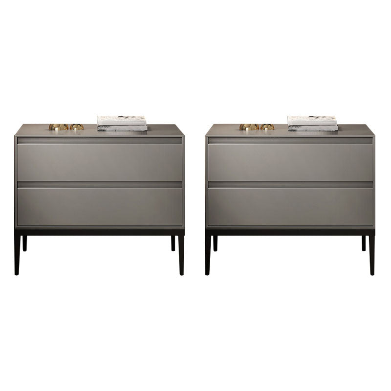 Modern Accent Table Nightstand Faux Wood Bedside Cabinet for Bedroom Cream Gray 2 Piece Set Clearhalo 'Bedroom Furniture' 'furn' 'furn_night_stand' 'Furniture' 'night_stand' 'Nightstands' 7078031