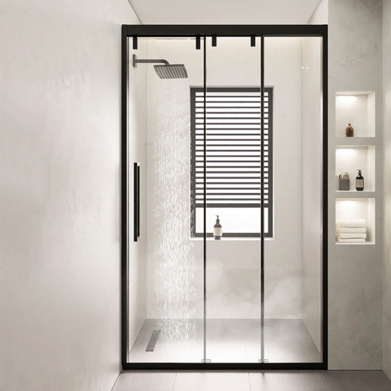 Full Frame One-shaped Tempered Glass Shower Door, Triple Linkage Shower Door Clearhalo 'Bathroom Remodel & Bathroom Fixtures' 'Home Improvement' 'home_improvement' 'home_improvement_shower_tub_doors' 'Shower and Tub Doors' 'shower_tub_doors' 'Showers & Bathtubs' 7081144