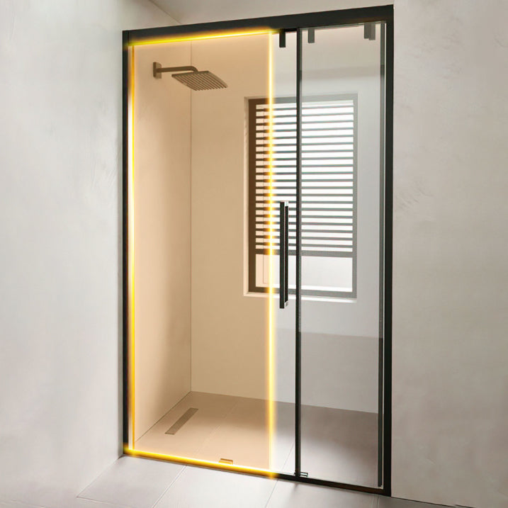 Full Frame One-shaped Tempered Glass Shower Door, Triple Linkage Shower Door Clearhalo 'Bathroom Remodel & Bathroom Fixtures' 'Home Improvement' 'home_improvement' 'home_improvement_shower_tub_doors' 'Shower and Tub Doors' 'shower_tub_doors' 'Showers & Bathtubs' 7081146