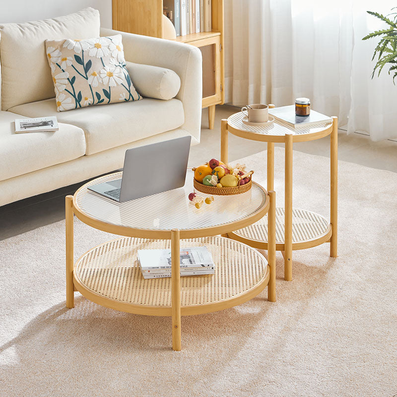 Tropical Coffee Table Glass 4 Legs Storage Round Coffee Cocktail Table Clearhalo 'Coffee & Accent Tables' 'Coffee Tables' 'coffee_tables' 'furn' 'furn_coffee_tables' 'Furniture' 'Living Room Furniture' 7081716