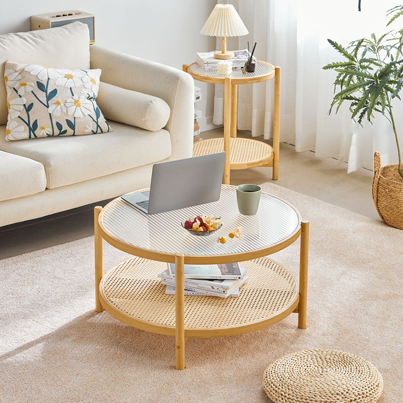 Tropical Coffee Table Glass 4 Legs Storage Round Coffee Cocktail Table Clearhalo 'Coffee & Accent Tables' 'Coffee Tables' 'coffee_tables' 'furn' 'furn_coffee_tables' 'Furniture' 'Living Room Furniture' 7081717