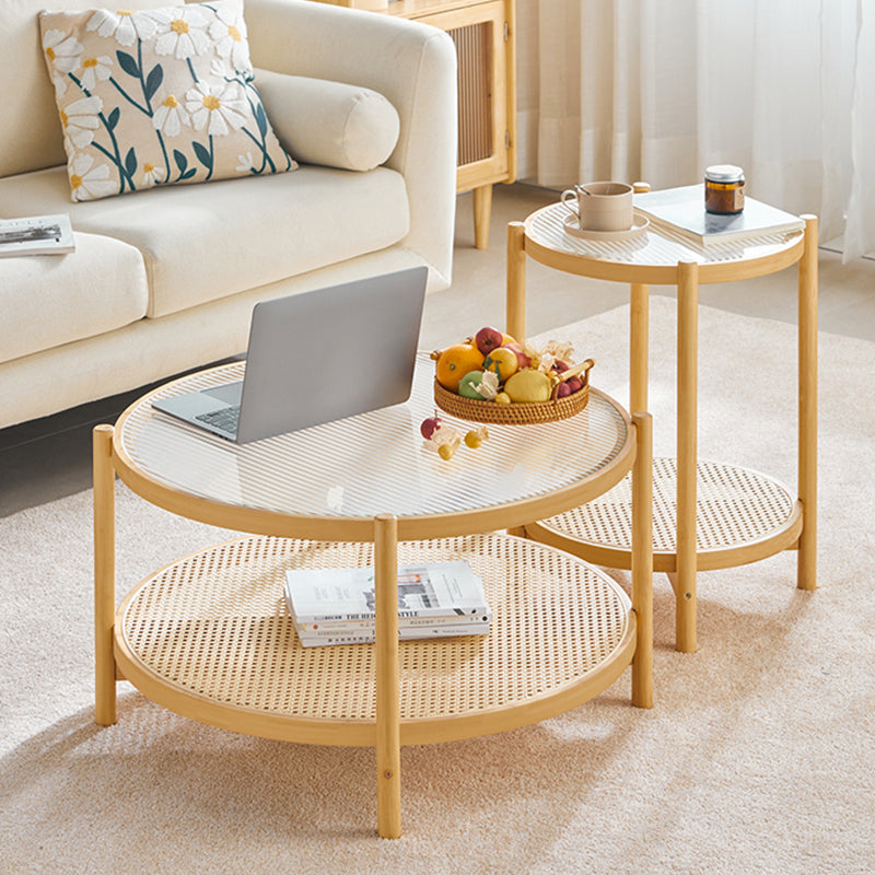 Tropical Coffee Table Glass 4 Legs Storage Round Coffee Cocktail Table Clearhalo 'Coffee & Accent Tables' 'Coffee Tables' 'coffee_tables' 'furn' 'furn_coffee_tables' 'Furniture' 'Living Room Furniture' 7081718