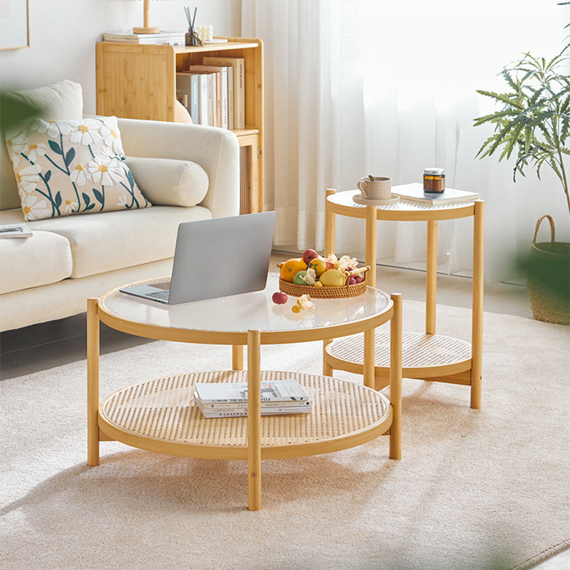 Tropical Coffee Table Glass 4 Legs Storage Round Coffee Cocktail Table Clearhalo 'Coffee & Accent Tables' 'Coffee Tables' 'coffee_tables' 'furn' 'furn_coffee_tables' 'Furniture' 'Living Room Furniture' 7081719