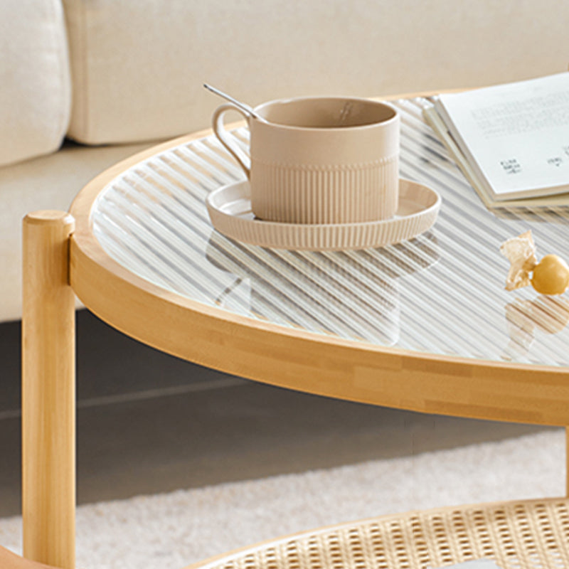 Tropical Coffee Table Glass 4 Legs Storage Round Coffee Cocktail Table Clearhalo 'Coffee & Accent Tables' 'Coffee Tables' 'coffee_tables' 'furn' 'furn_coffee_tables' 'Furniture' 'Living Room Furniture' 7081721