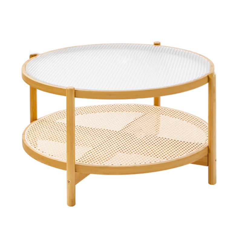 Tropical Coffee Table Glass 4 Legs Storage Round Coffee Cocktail Table Clearhalo 'Coffee & Accent Tables' 'Coffee Tables' 'coffee_tables' 'furn' 'furn_coffee_tables' 'Furniture' 'Living Room Furniture' 7081725