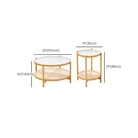 Tropical Coffee Table Glass 4 Legs Storage Round Coffee Cocktail Table Clearhalo 'Coffee & Accent Tables' 'Coffee Tables' 'coffee_tables' 'furn' 'furn_coffee_tables' 'Furniture' 'Living Room Furniture' 7081731