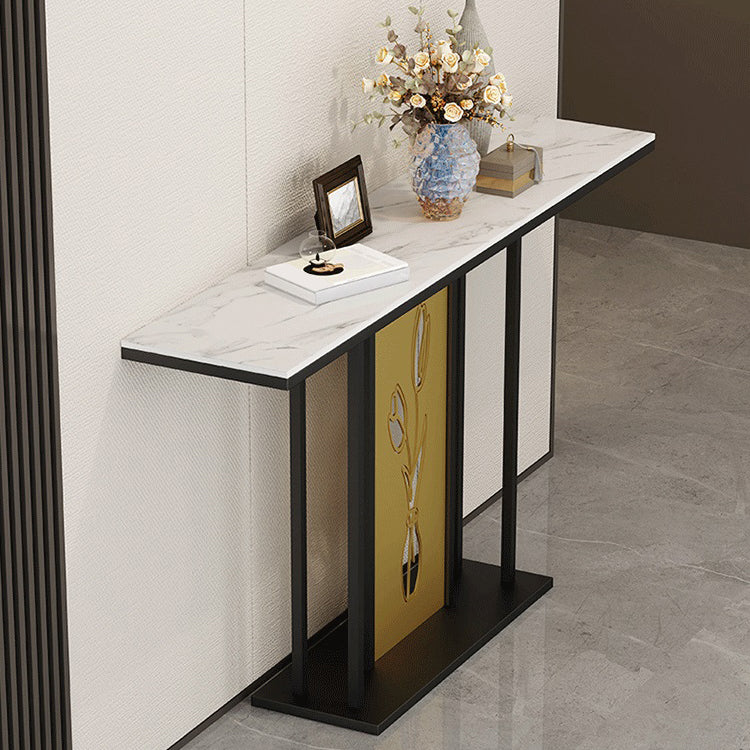 12 inch Wide Glam Accent Table Rectangle Shape Stone Console Table for Hall
