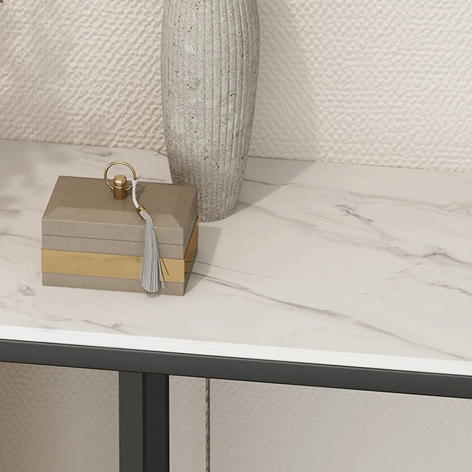 12 inch Wide Glam Accent Table Rectangle Shape Stone Console Table for Hall