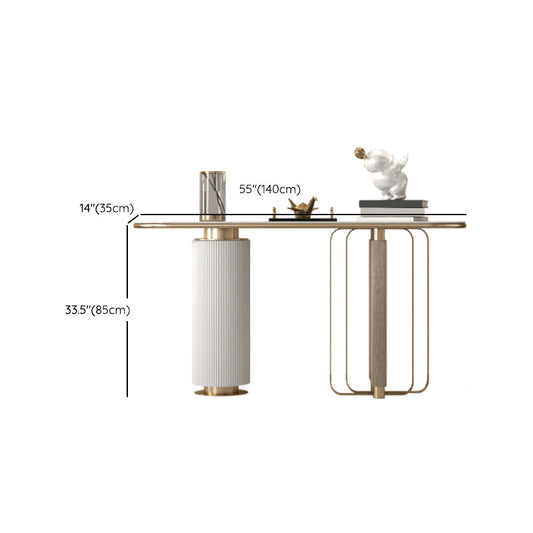 14 inch Wide Glam Accent Table Oval Stone Console Table for Hall