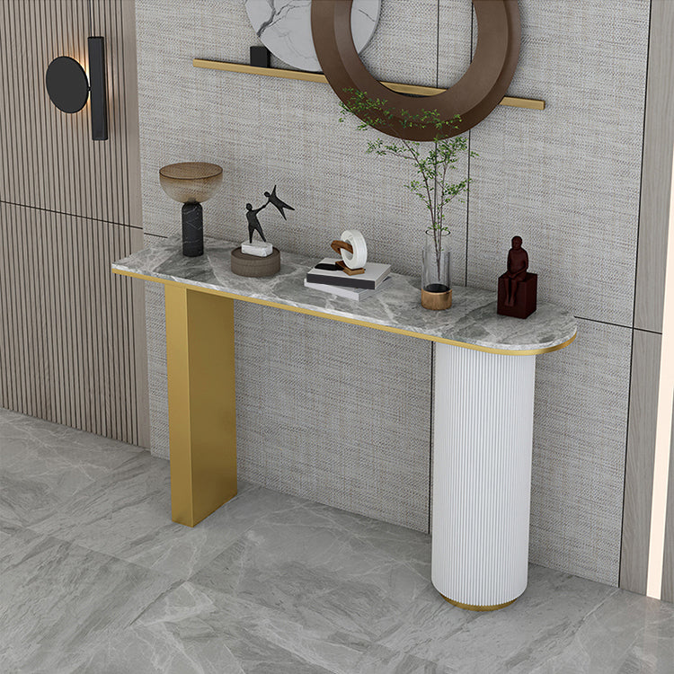 14 inch Wide Glam Console Table Oval Stone Stain Resistant Accent Table for Hall