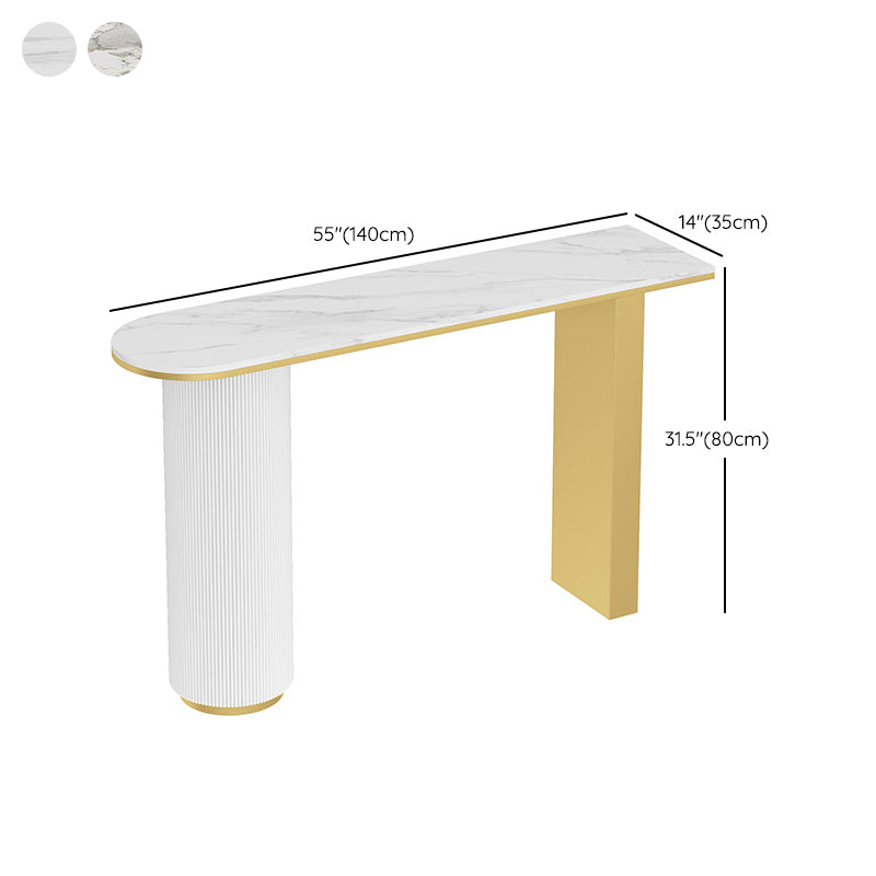 14 inch Wide Glam Console Table Oval Stone Stain Resistant Accent Table for Hall