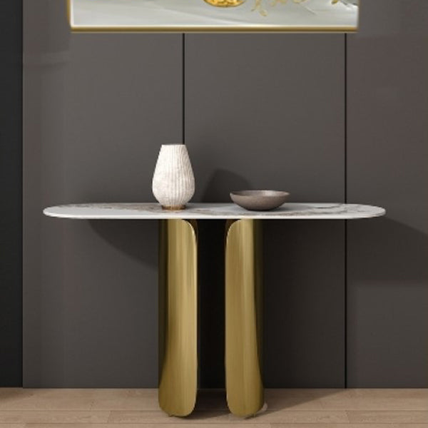 Tavolo da console glam largo 16 pollici tavolo di accento di pietra ovale per Hall