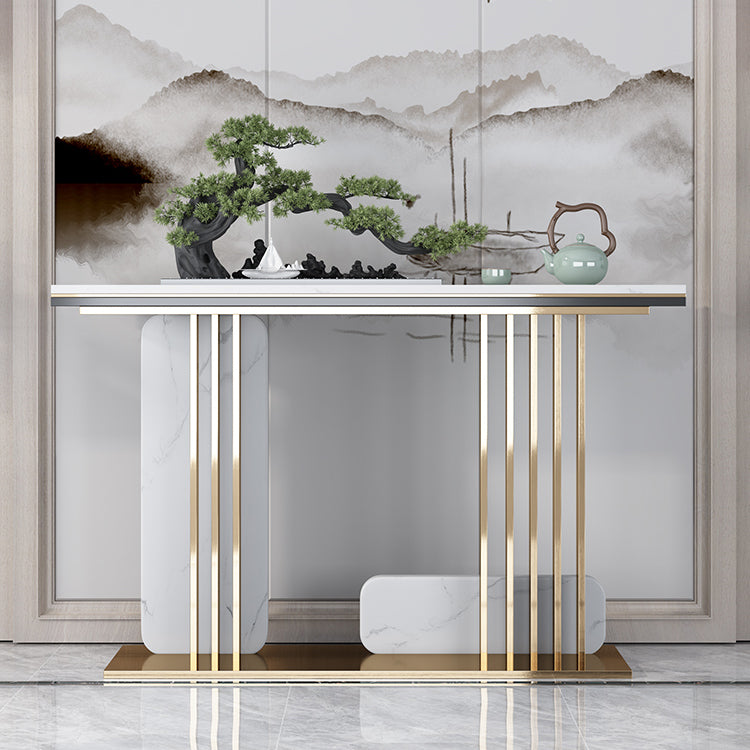 Glam Accent Table Rectangle Stone Console Table , 12.5 inch Wide