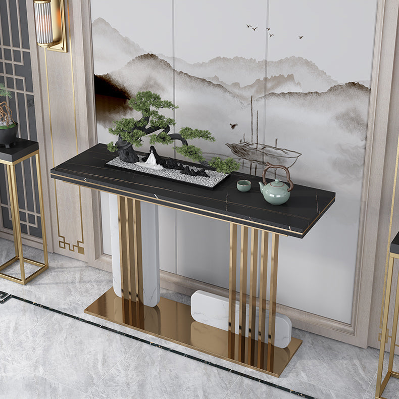 Glam Accent Table Rectangle Stone Console Table , 12.5 inch Wide