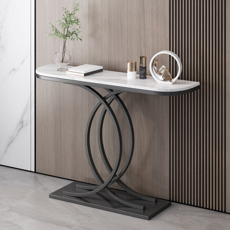 12 inch Wide Accent Table Glam style Stone Half Moon Console Table for Hall