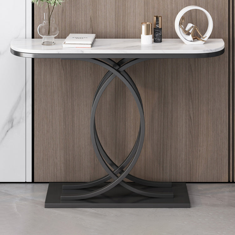 12 inch Wide Accent Table Glam style Stone Half Moon Console Table for Hall