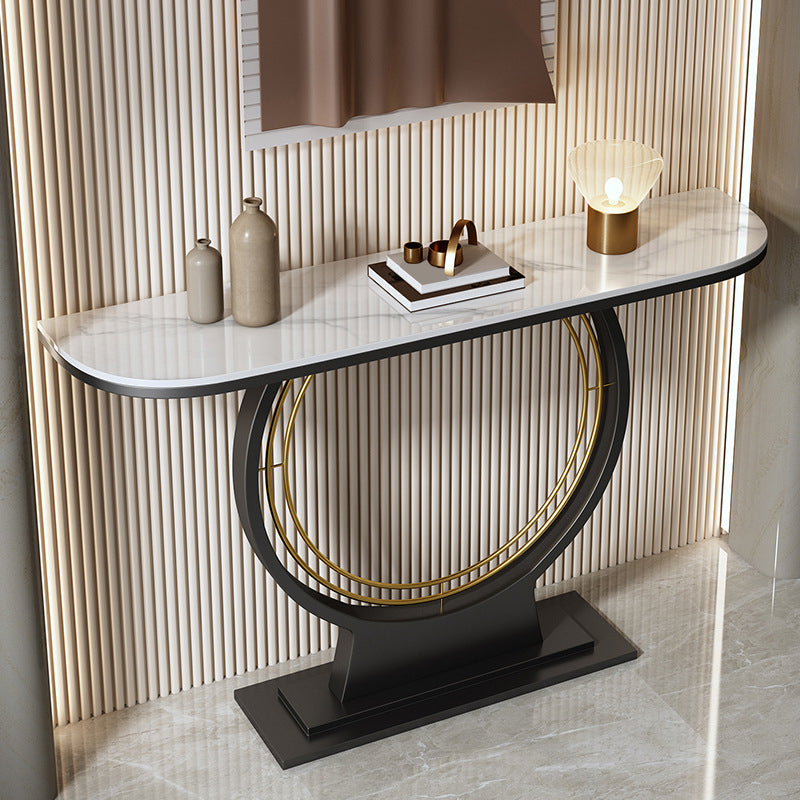 12 Inch Wide Accent Table Half Moon Stone Console Table for Hall 59"L x 12"W x 31"H White Clearhalo 'Console Tables' 'console_tables' 'Entry & Mudroom Furniture' 'furn' 'furn_console_tables' 'Furniture' 7082071