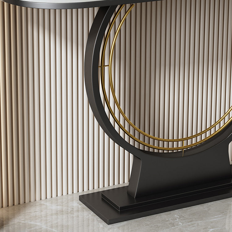 12 Inch Wide Accent Table Half Moon Stone Console Table for Hall Clearhalo 'Console Tables' 'console_tables' 'Entry & Mudroom Furniture' 'furn' 'furn_console_tables' 'Furniture' 7082078