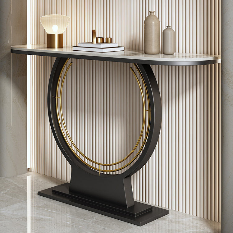 12 Inch Wide Accent Table Half Moon Stone Console Table for Hall Clearhalo 'Console Tables' 'console_tables' 'Entry & Mudroom Furniture' 'furn' 'furn_console_tables' 'Furniture' 7082085