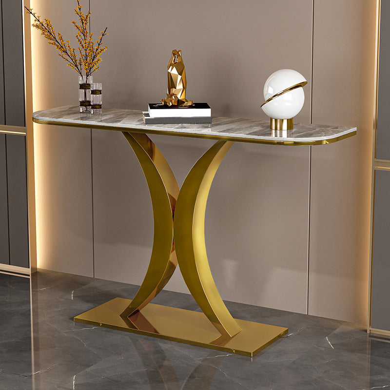 12 Inch Wide Glam Accent Table Half Moon Metal Console Table for Hall
