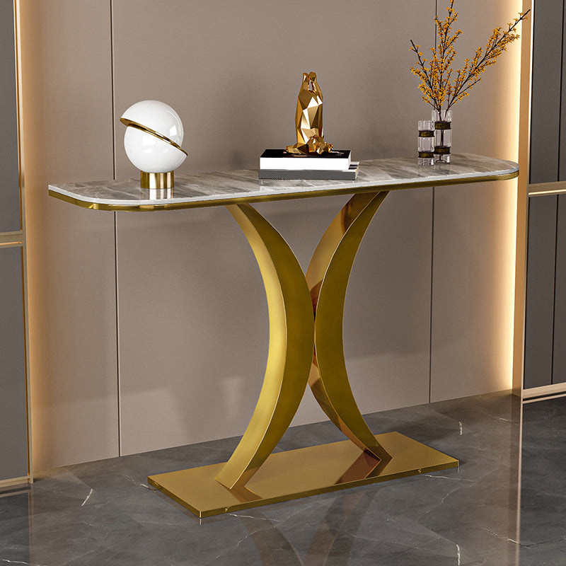 12 Inch Wide Glam Accent Table Half Moon Metal Console Table for Hall