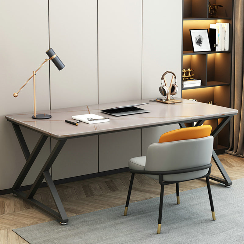 Contemporary Rectangle Computer Desk Antique Finish Office Desk with Metal Legs Clearhalo 'furn' 'furn_office_desk' 'Furniture' 'Office Desks' 'Office Furniture' 'office_desk' 7082267